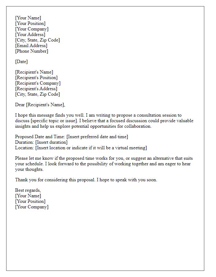 Letter template of proposal for a consultation session.