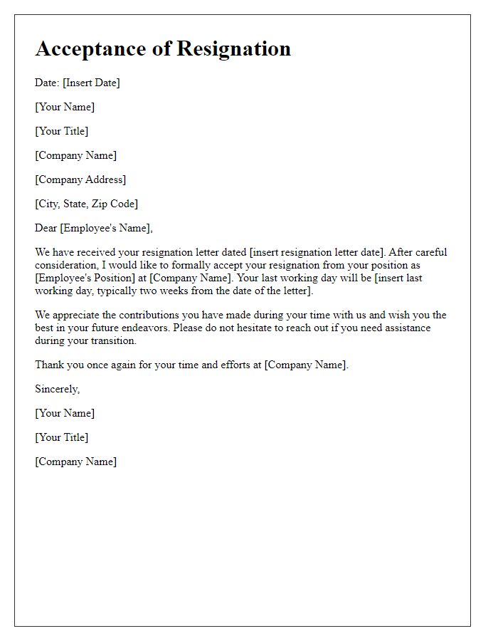 Letter template of acceptance for your resignation request