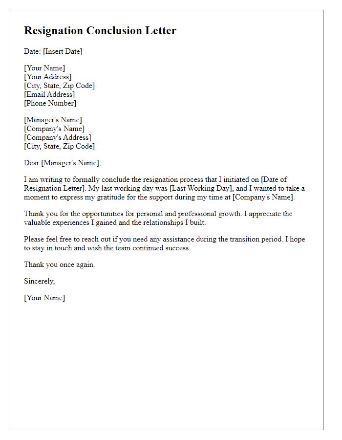 Letter template of concluding the resignation process