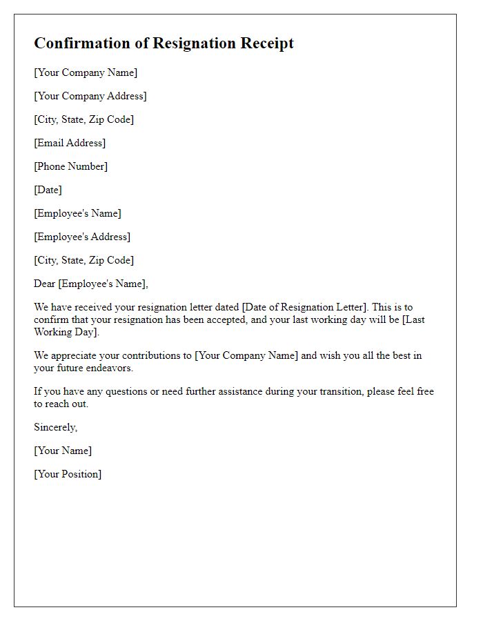 Letter template of confirming receipt of resignation