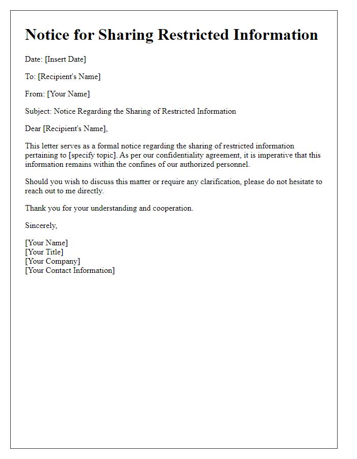 Letter template of notice for sharing restricted information