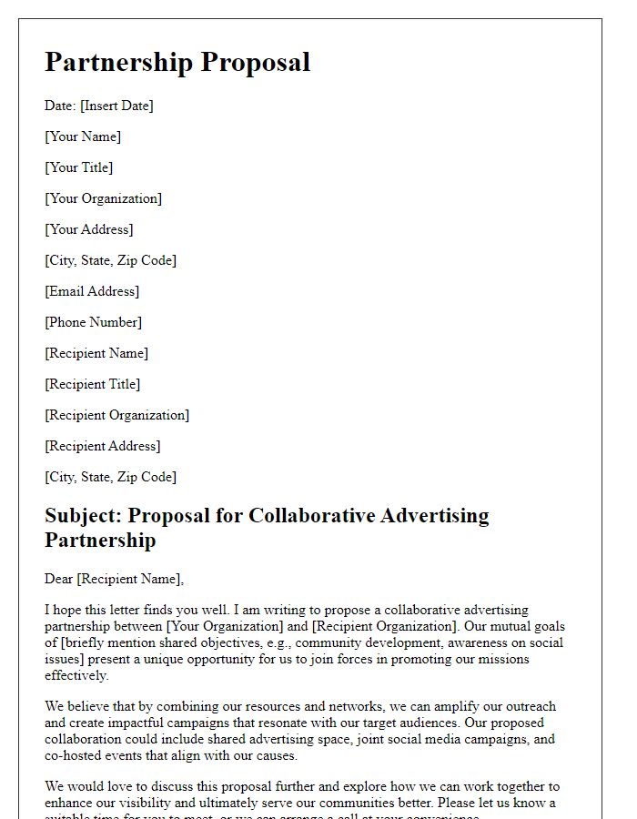 Letter template of a collaborative advertising partnership proposal for NGOs.