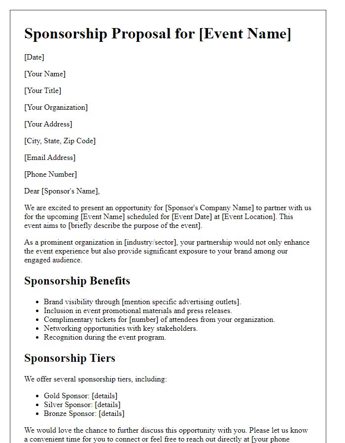 Letter template of a sponsorship advertising partnership proposal for events.