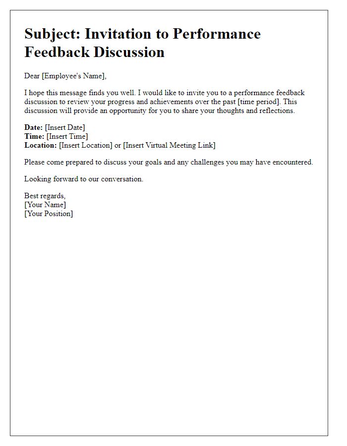 Letter template of invitation to performance feedback discussion