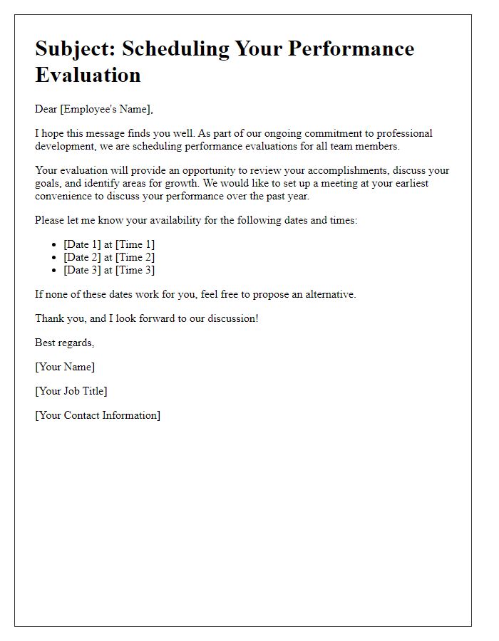 Letter template of outreach for performance evaluation setup