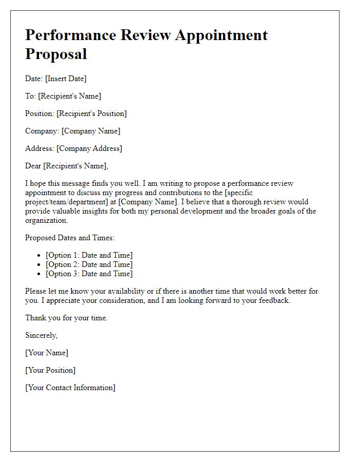 Letter template of proposal for performance review appointment