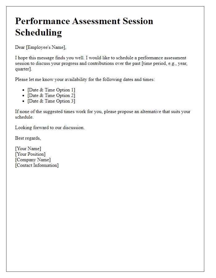 Letter template of scheduling performance assessment session