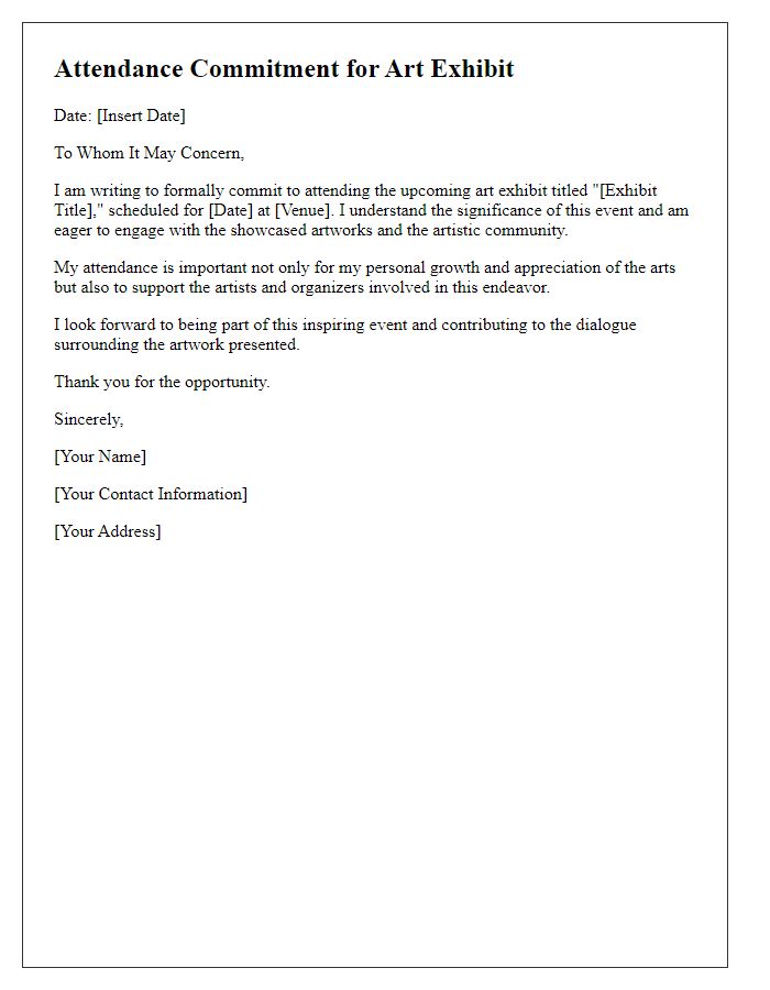 Letter template of attendance commitment for art exhibits