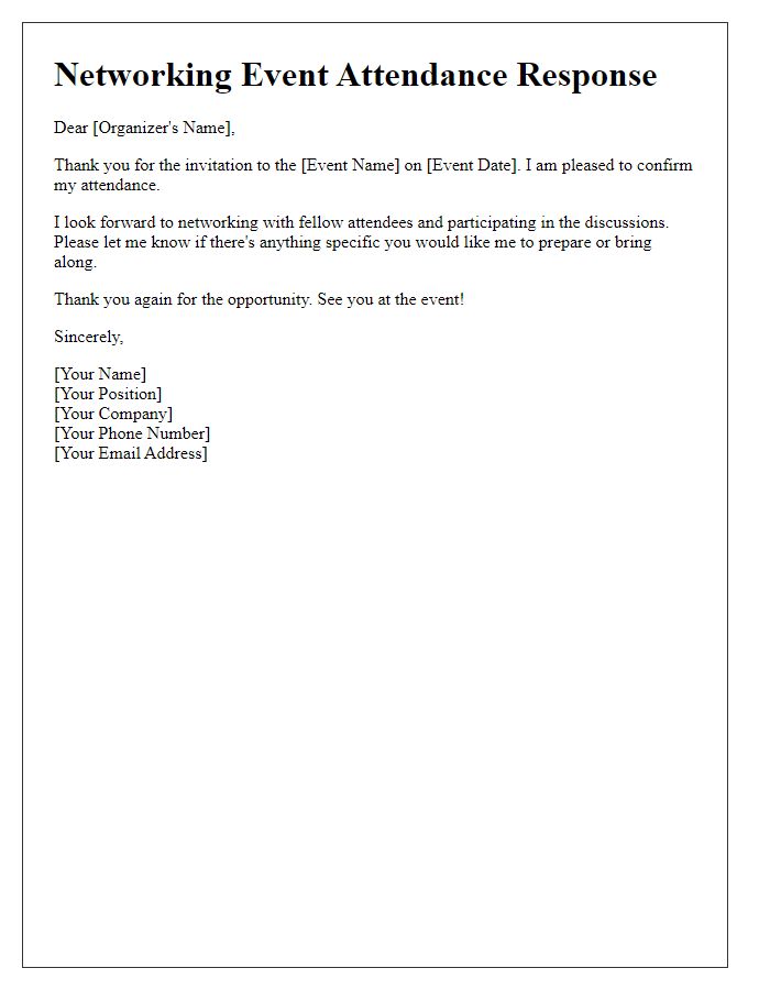 Letter template of attendance response for networking events