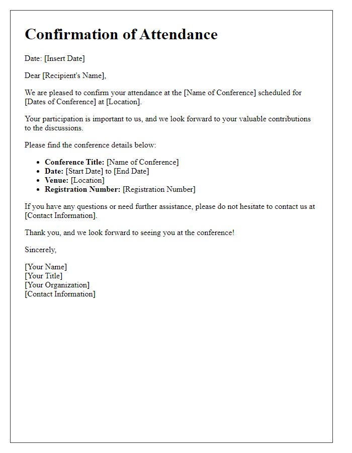 Letter template of confirmation for educational conferences