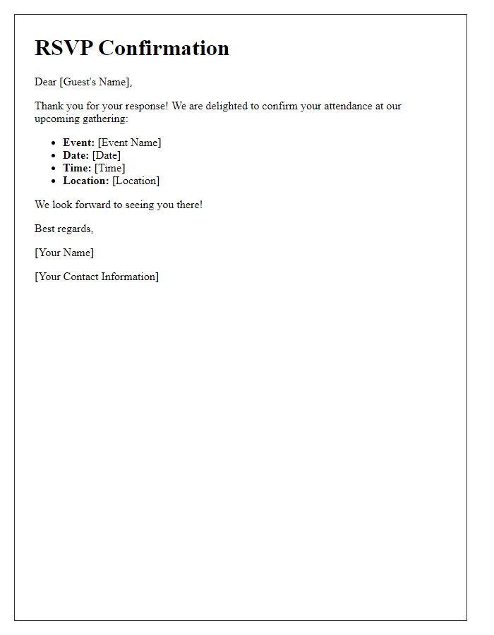 Letter template of RSVP confirmation for social gatherings