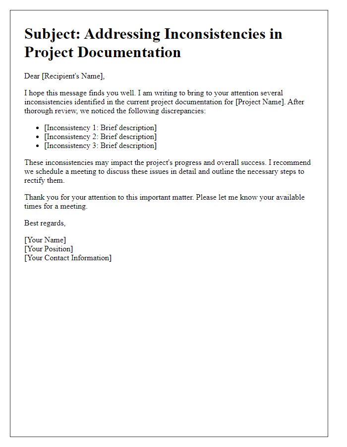 Letter template of Addressing Inconsistencies in Project Documentation