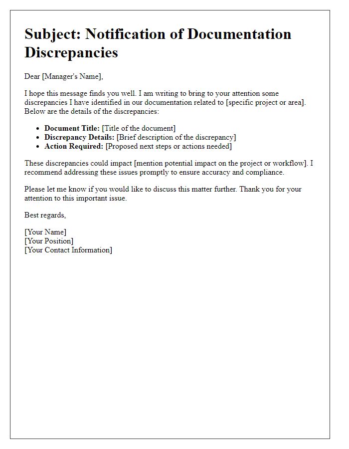 Letter template of Alerting Management to Documentation Discrepancies