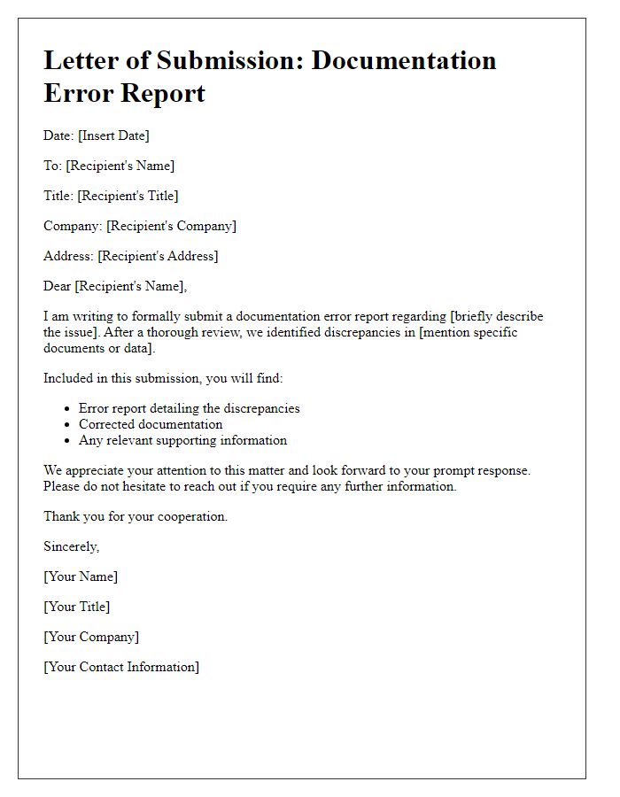 Letter template of Submission of Documentation Error Report