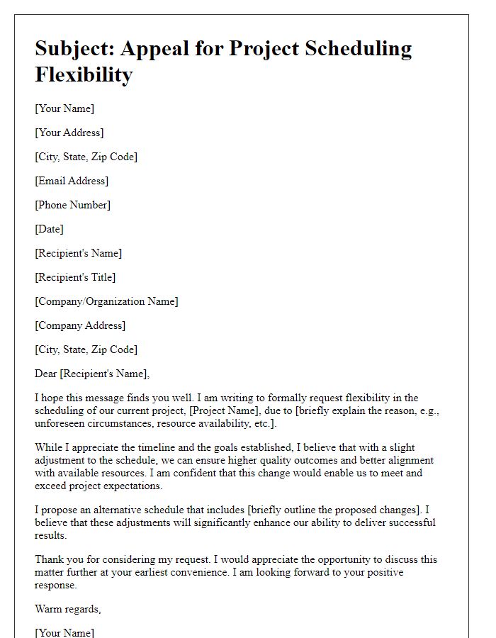 Letter template of appeal for project scheduling flexibility