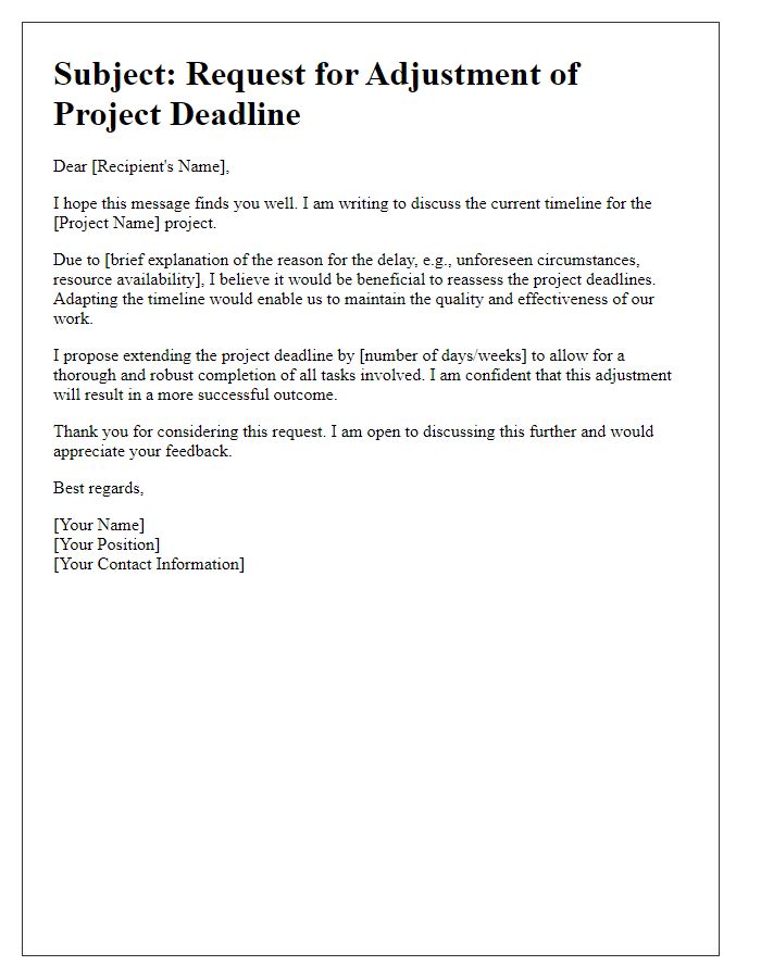 Letter template of communication for project deadline adjustments