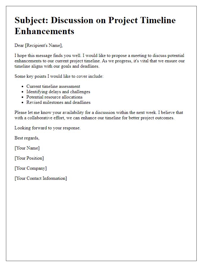 Letter template of discussion for project timeline enhancements