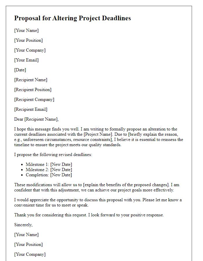 Letter template of proposal for altering project deadlines