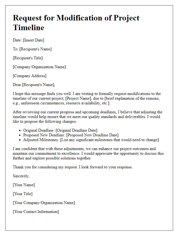 Letter template of request for project timeline modifications