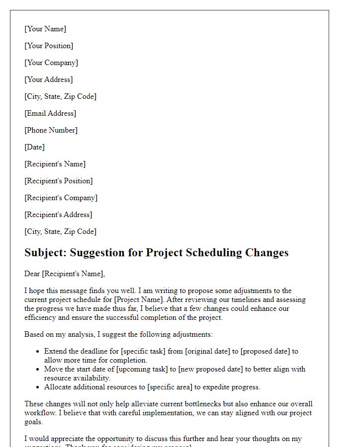 Letter template of suggestion for project scheduling changes