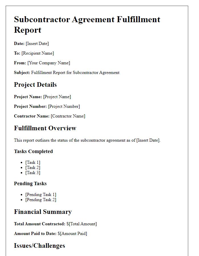 Letter template of subcontractor agreement fulfillment report