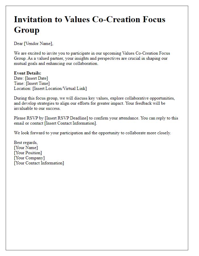 Letter template of vendor invitation to values co-creation focus group.