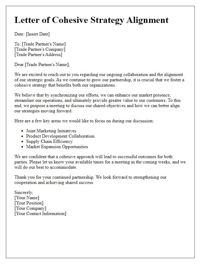 Letter template of cohesive strategy alignment with trade partners