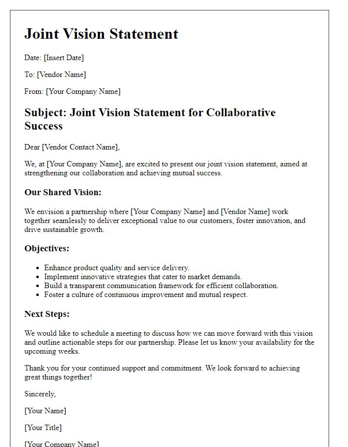 Letter template of joint vision statement for vendor collaboration