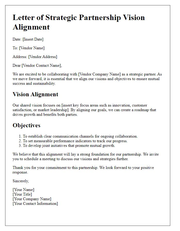 Letter template of strategic partnership vision alignment with vendors