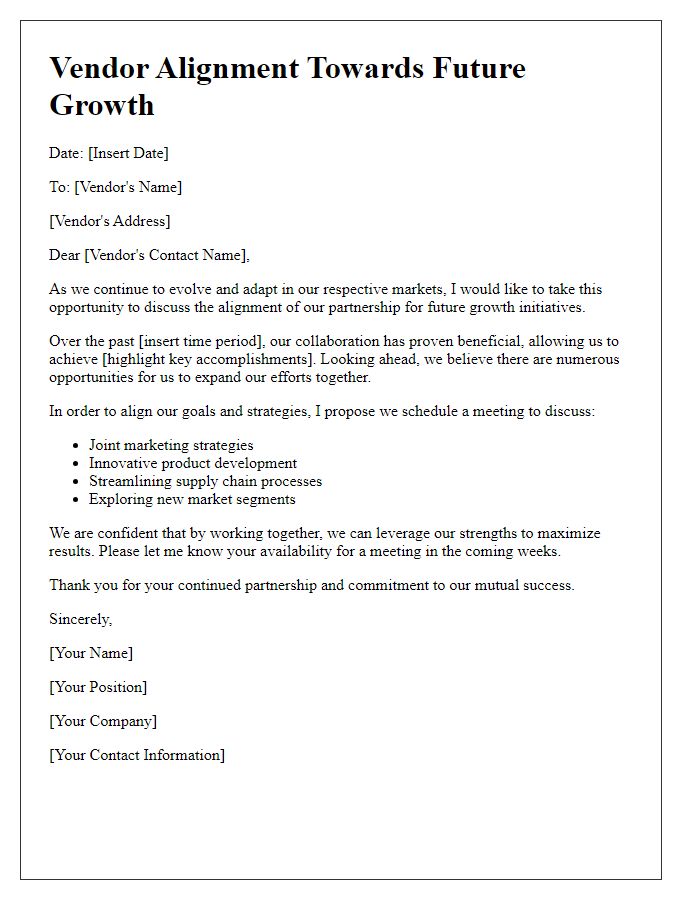 Letter template of vendor alignment toward future growth trajectory