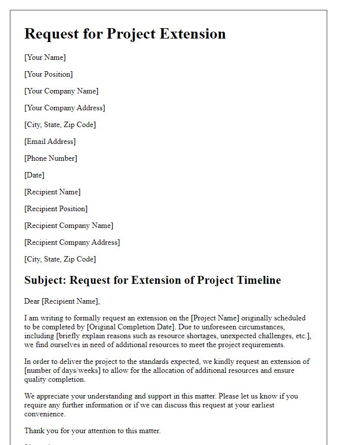 Letter template of subcontractor project extension request for additional resources