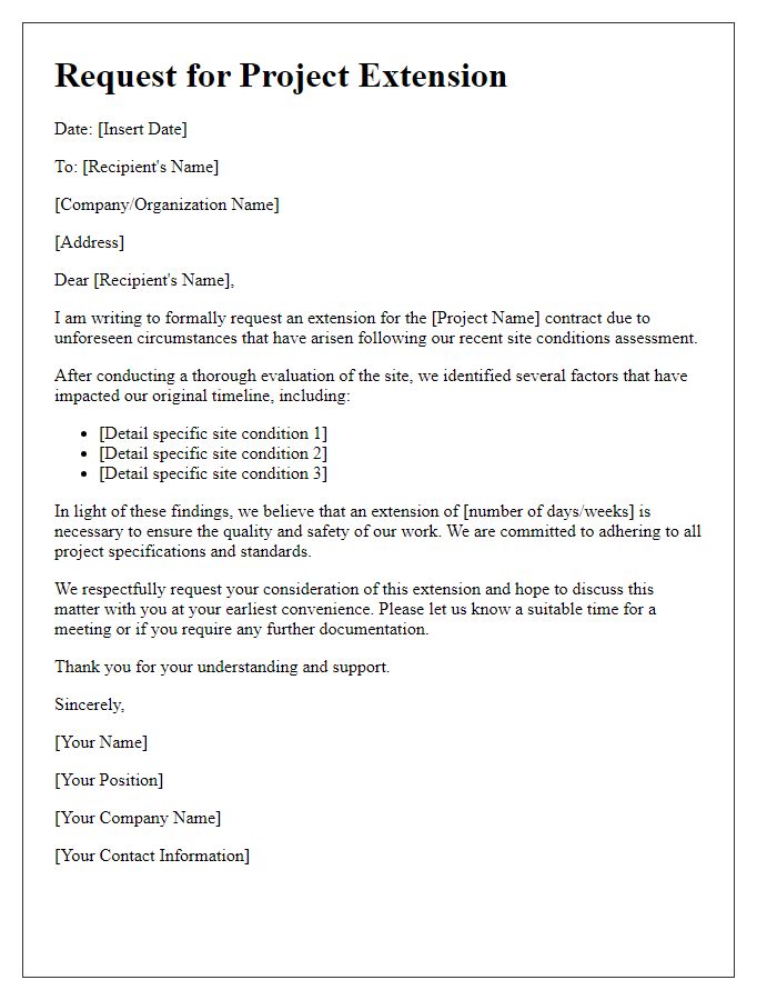 Letter template of subcontractor project extension request after site conditions assessment