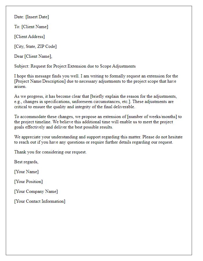 Letter template of subcontractor project extension request for scope adjustments