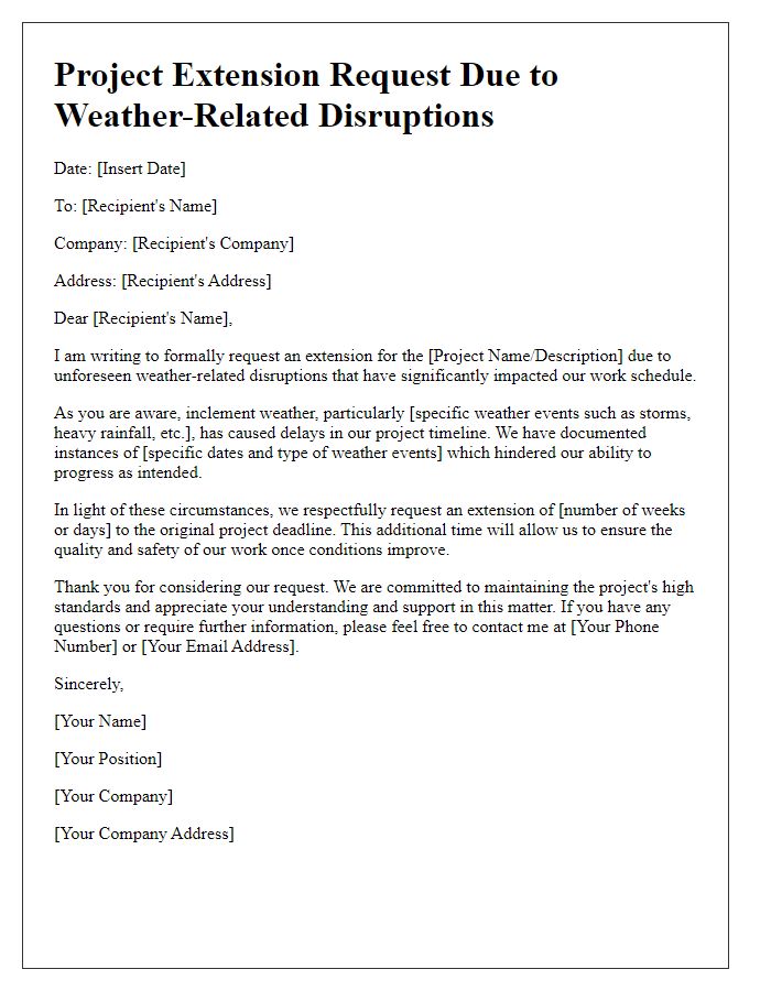 Letter template of subcontractor project extension request for weather-related disruptions