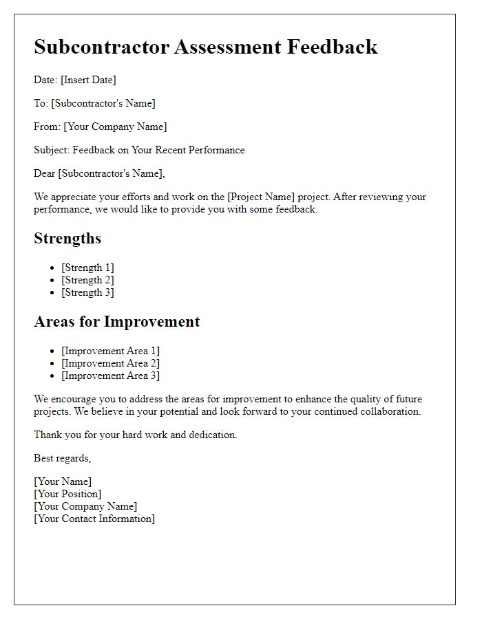 Letter template of subcontractor assessment feedback