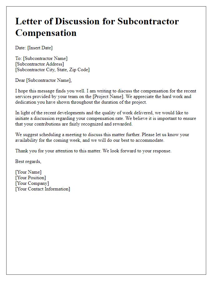 Letter template of subcontractor compensation discussion