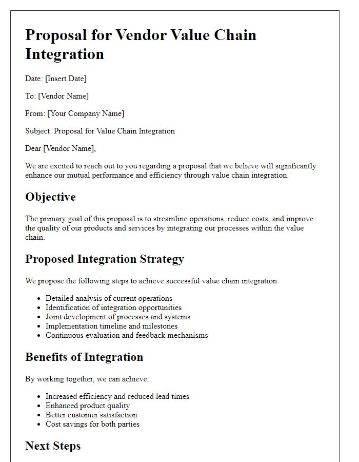 Letter template of proposal for vendor value chain integration