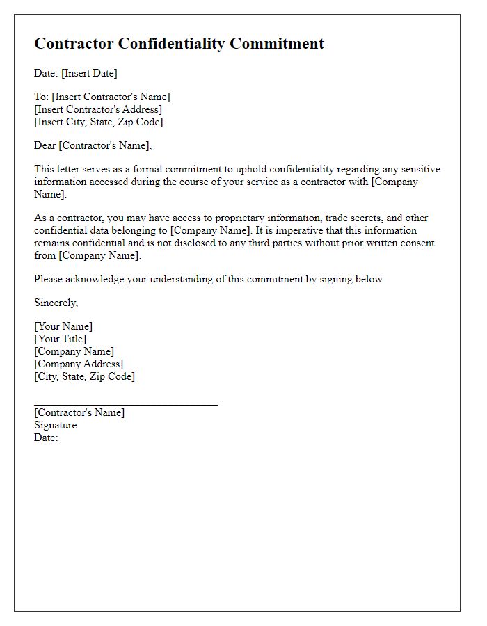 Letter template of contractor confidentiality commitment