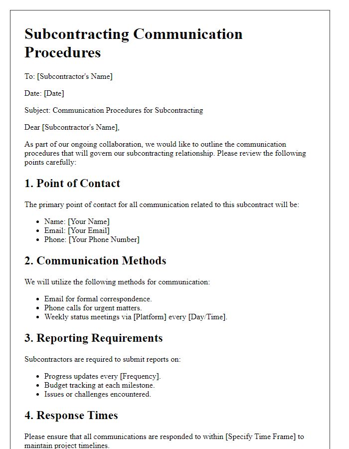 Letter template of subcontracting communication procedures