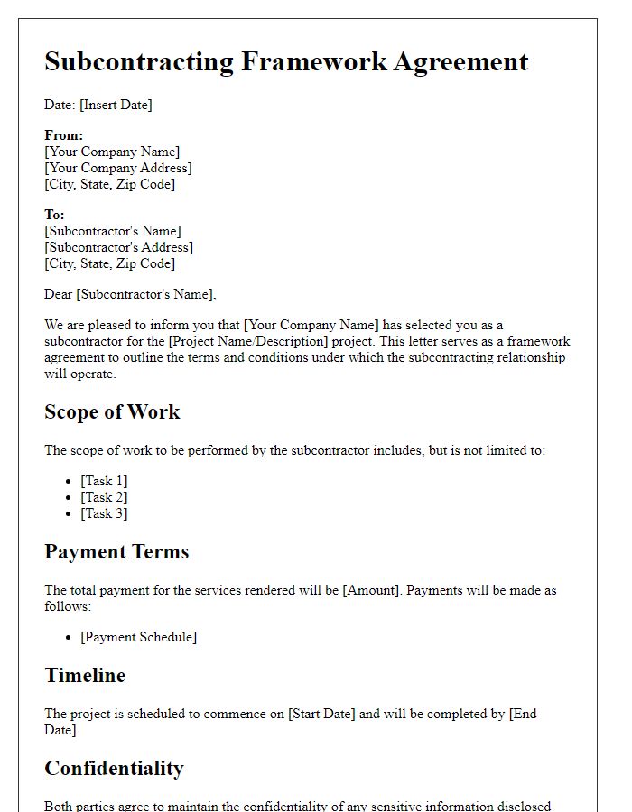 Letter template of subcontracting framework for projects