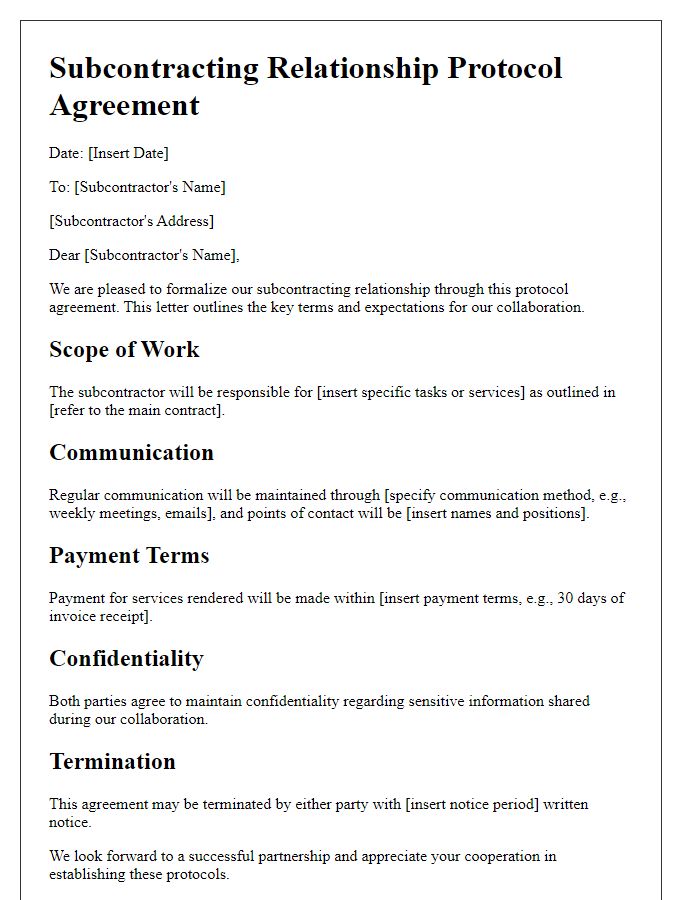 Letter template of subcontracting relationship protocol