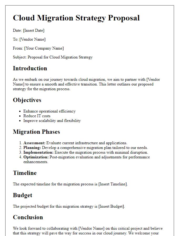 Letter template of vendor cloud migration strategy