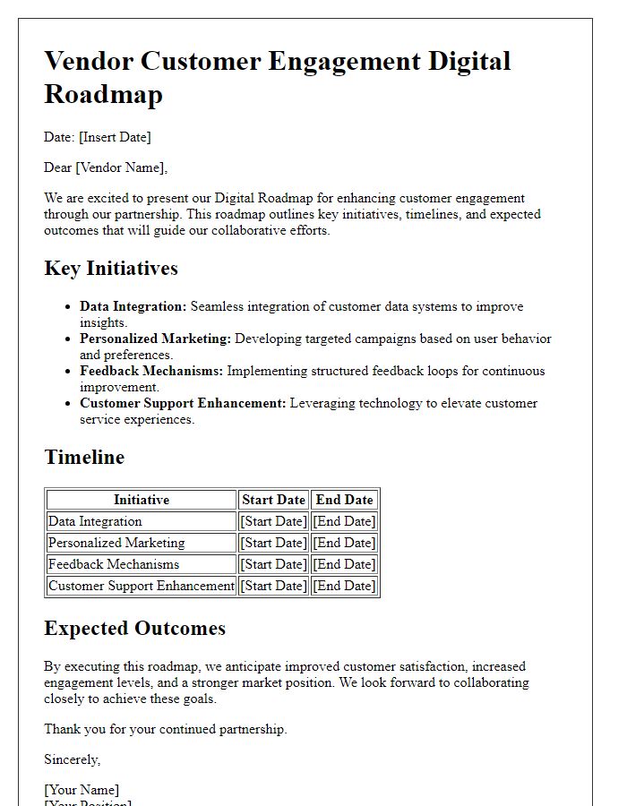 Letter template of vendor customer engagement digital roadmap