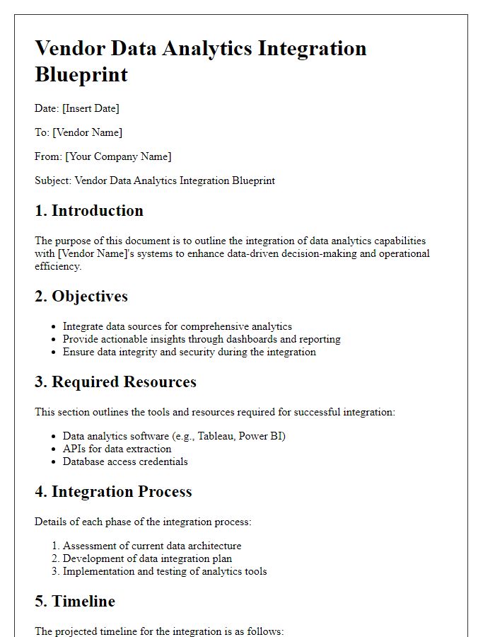 Letter template of vendor data analytics integration blueprint