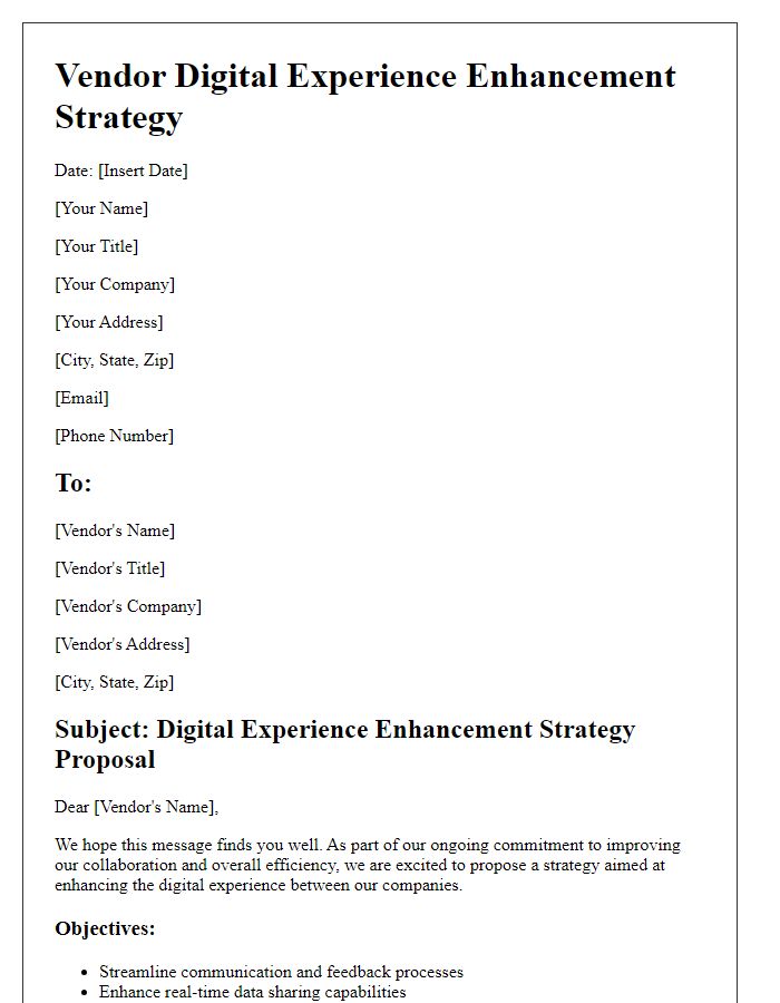 Letter template of vendor digital experience enhancement strategy