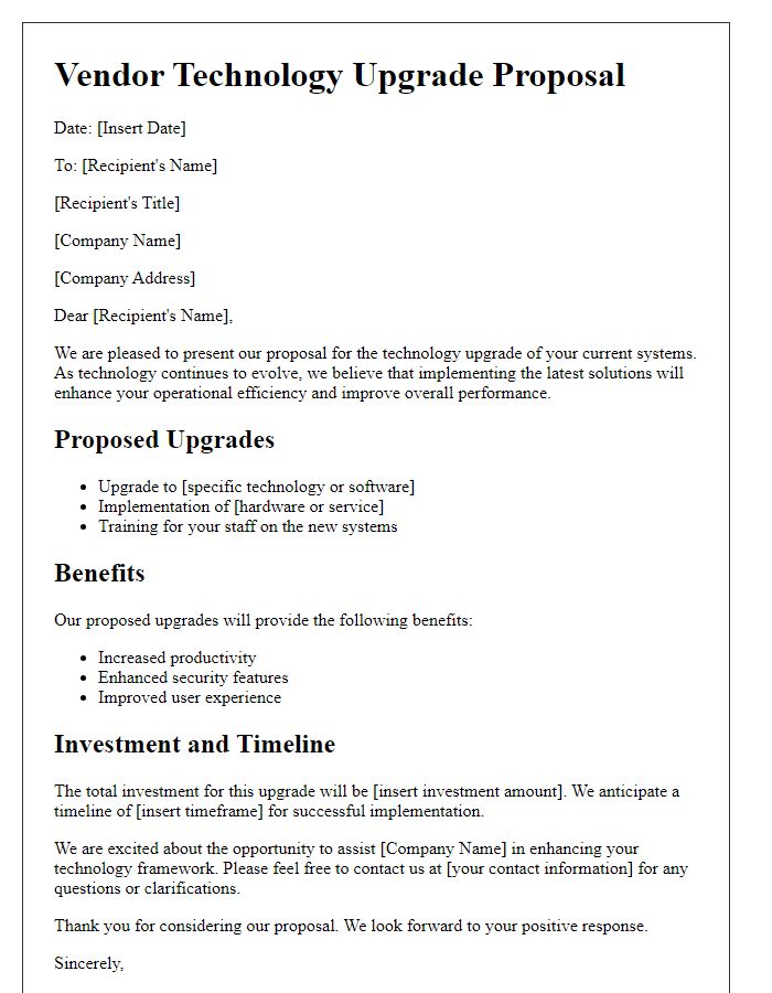Letter template of vendor technology upgrade proposal