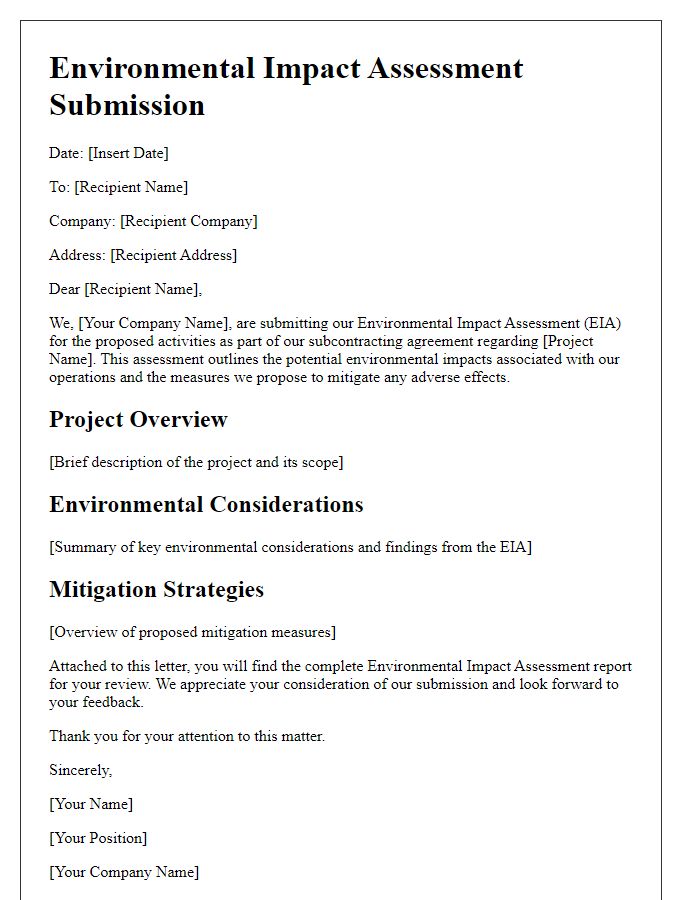 Letter template of subcontractor environmental impact assessment submission