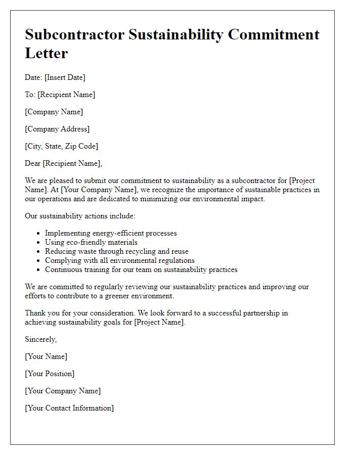 Letter template of subcontractor sustainability commitment letter