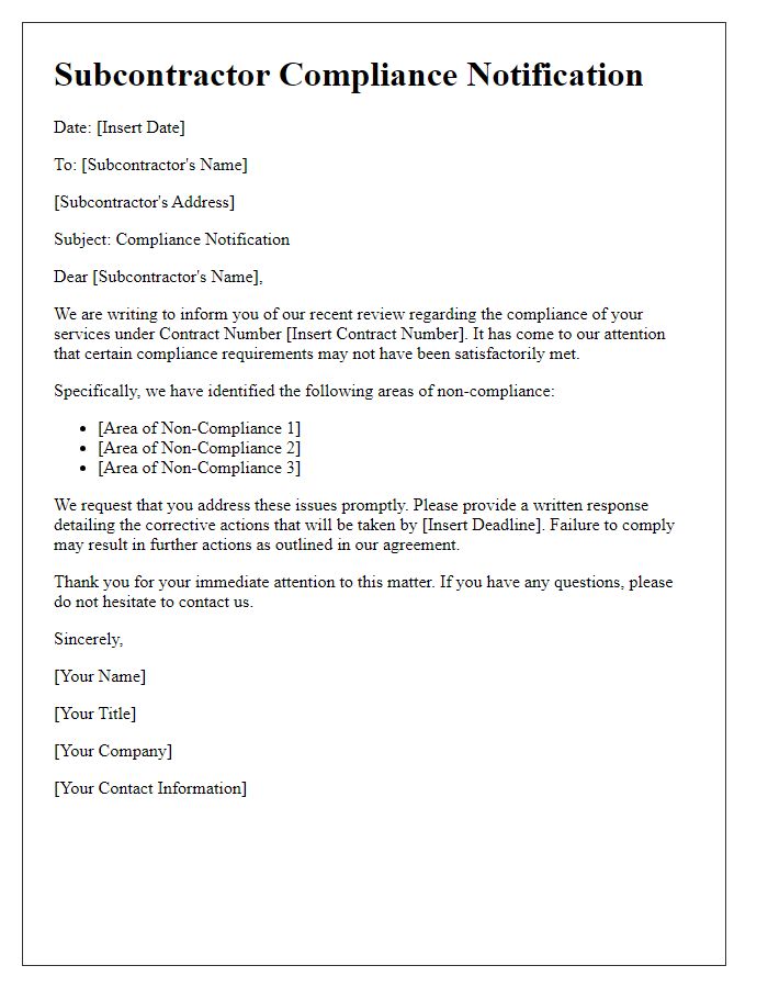 Letter template of subcontractor compliance notification