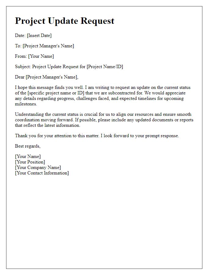 Letter template of subcontractor project update request